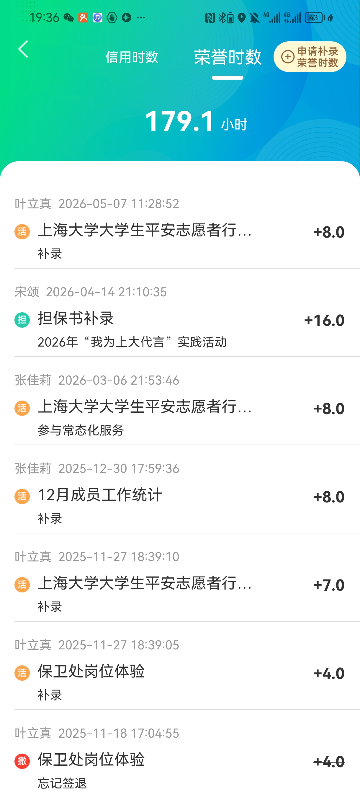 志愿汇荣誉时数记录